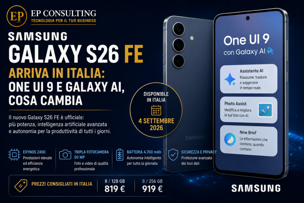 Samsung Galaxy S26 FE arriva in Italia con One UI 9 e Galaxy AI - EP Consulting