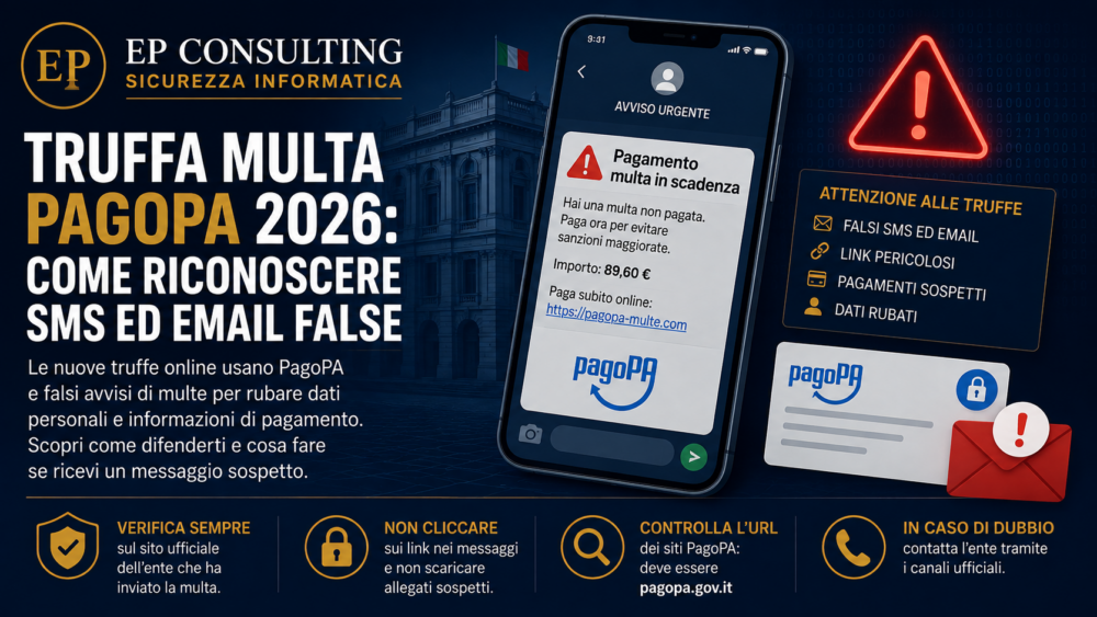 Truffa multa PagoPA 2026: come riconoscere SMS ed email false - EP Consulting