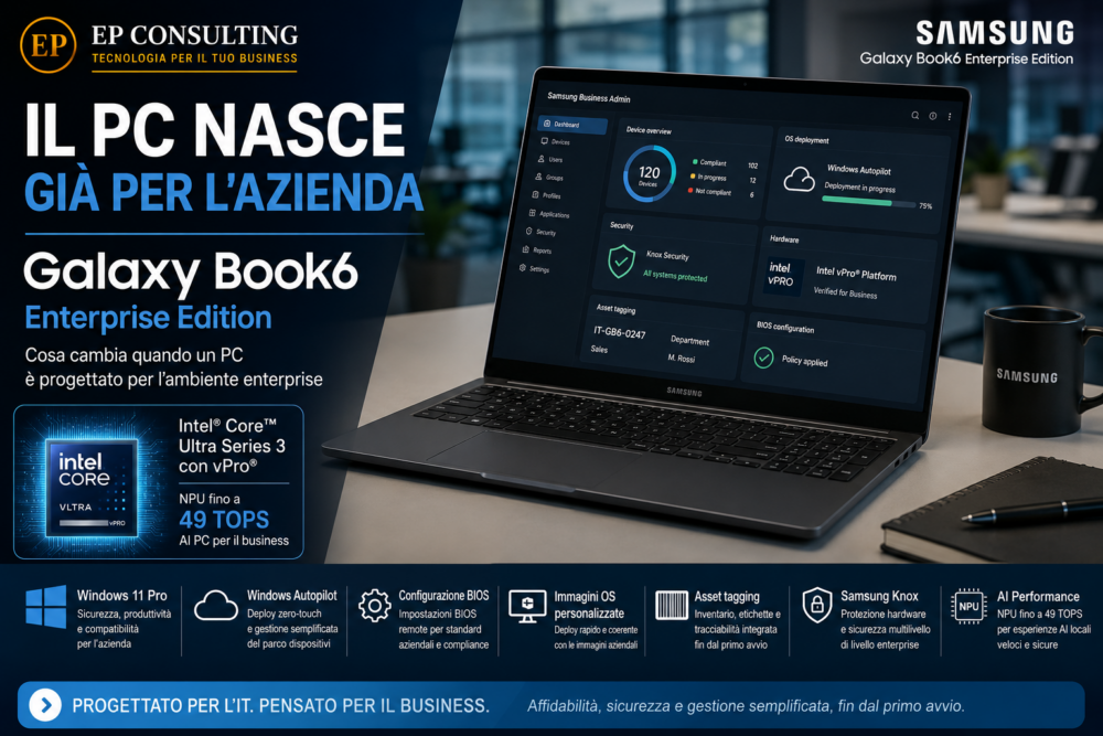 Samsung Galaxy Book6 Enterprise Edition per aziende con Intel vPro, Windows Autopilot, Knox e AI PC