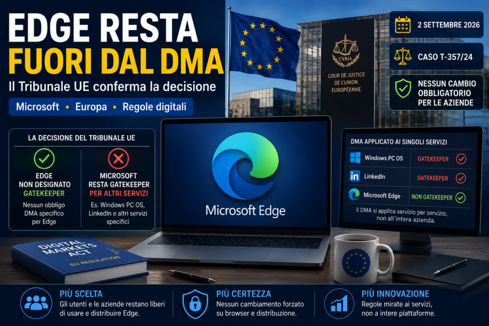 Microsoft Edge resta fuori dal DMA dopo la decisione del Tribunale UE del 2 settembre 2026