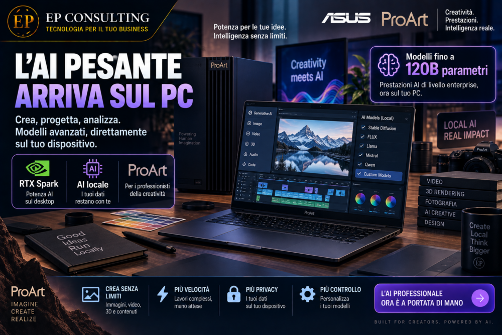 ASUS ProArt workstation e notebook per AI locale con RTX Spark e modelli fino a 120 miliardi di parametri